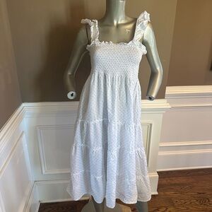 Hill House Home A-line Polka Dot Midi White Dress Sz XS